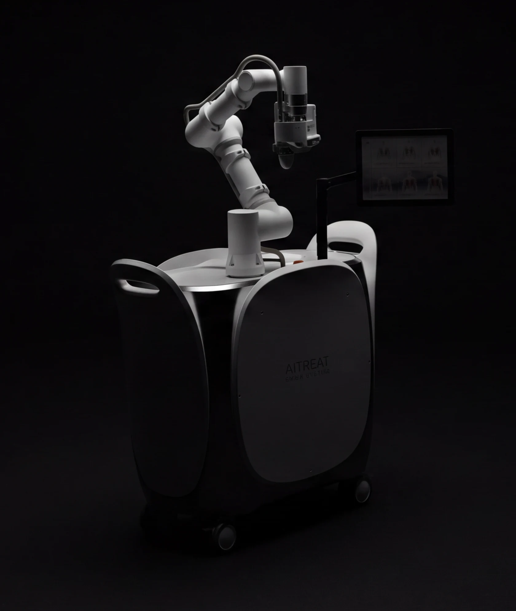 EMMA robotic therapy system in a dark studio rendering