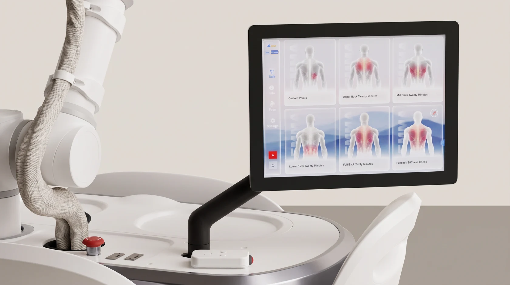 EMMA touchscreen and robotic arm in a studio rendering